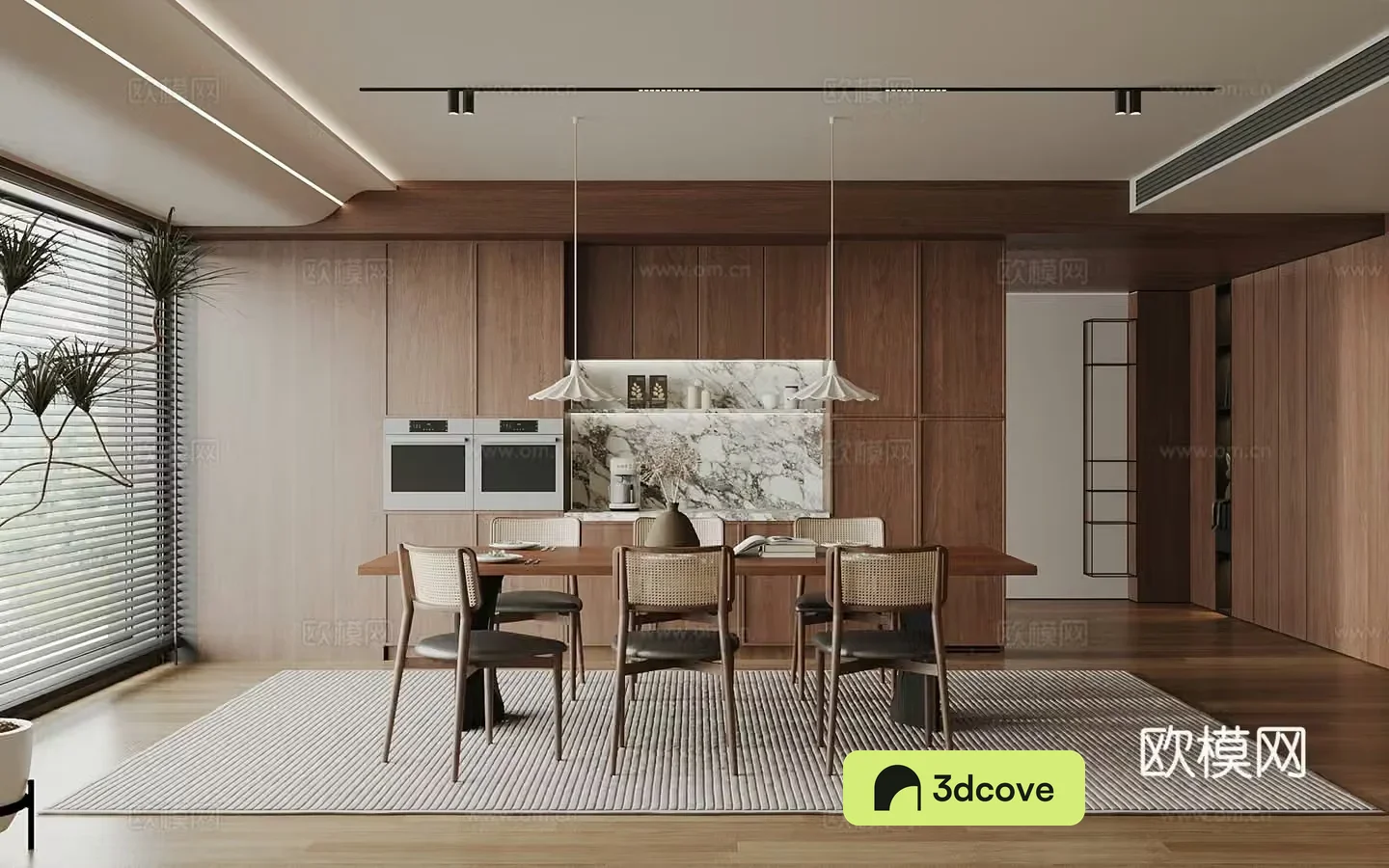 Wasabi Middle Style Restaurant Wasabi Style Dining Table and Chair Middle Style Dining Table and Chair Sideboard 3D Model