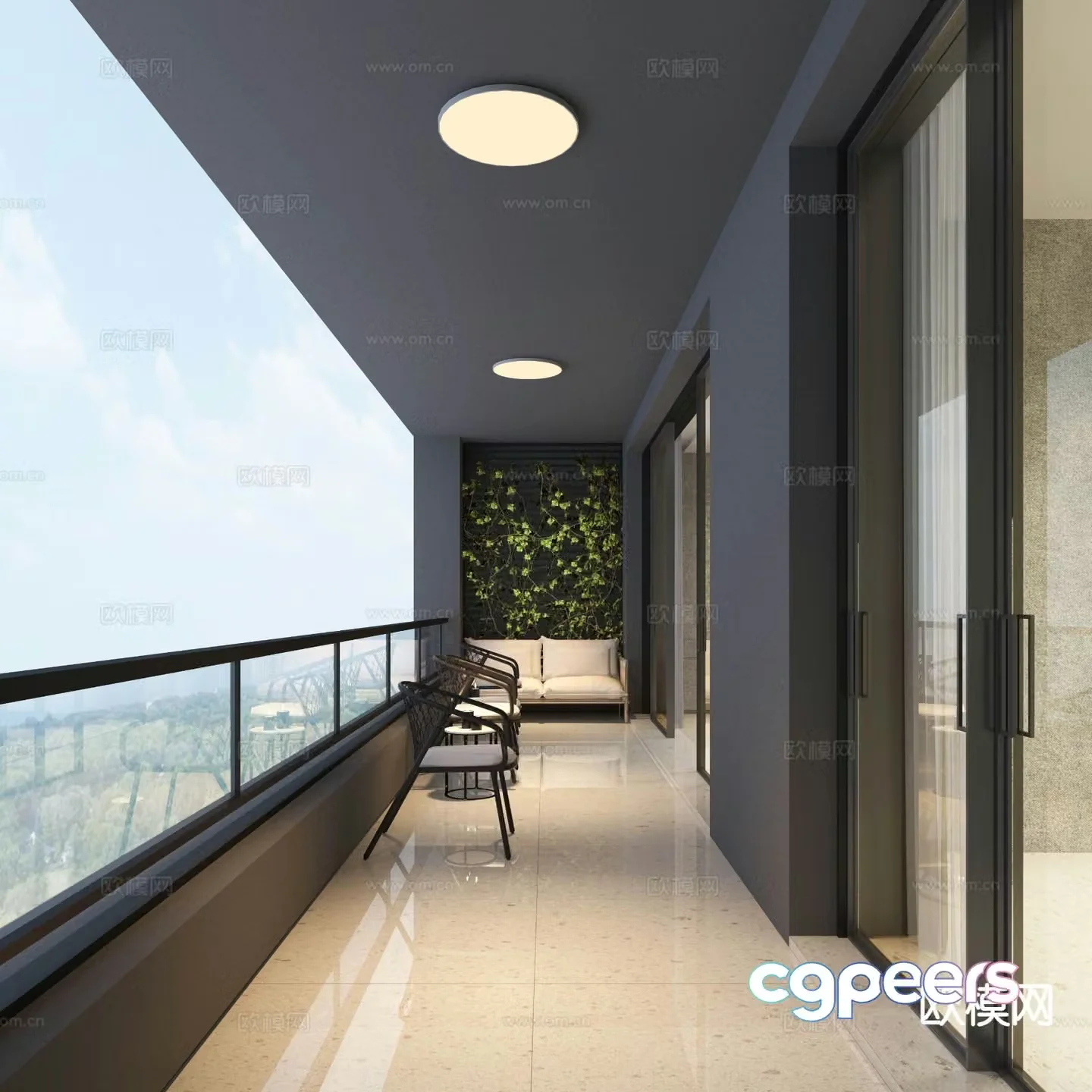 Modern outdoor balcony living balcony 3d model