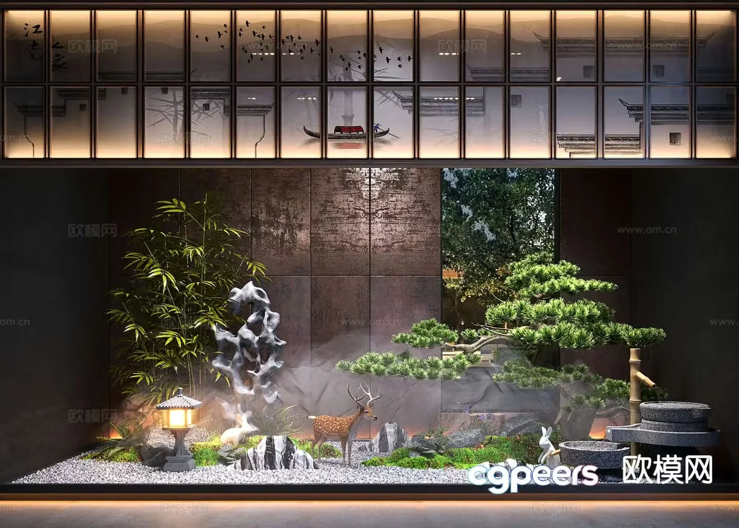 New Chinese style interior landscape dry landscape sketch 3D model