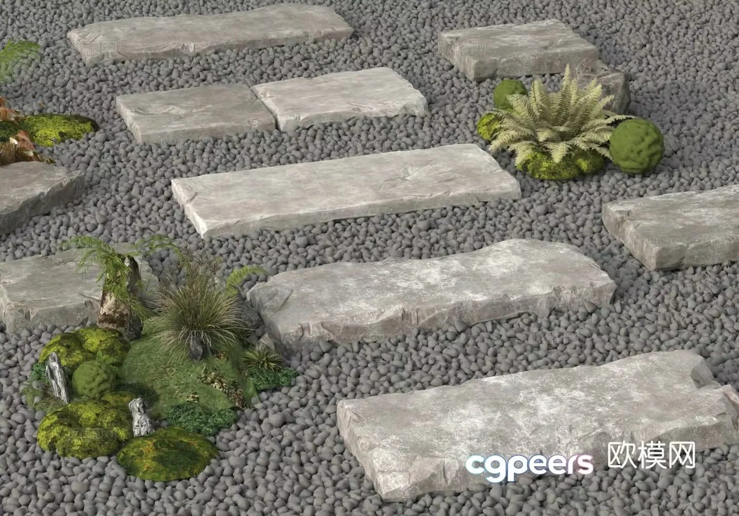Tingbu Landscape Tingbu Stone Road Slate Bluestone Park Road 3D Model
