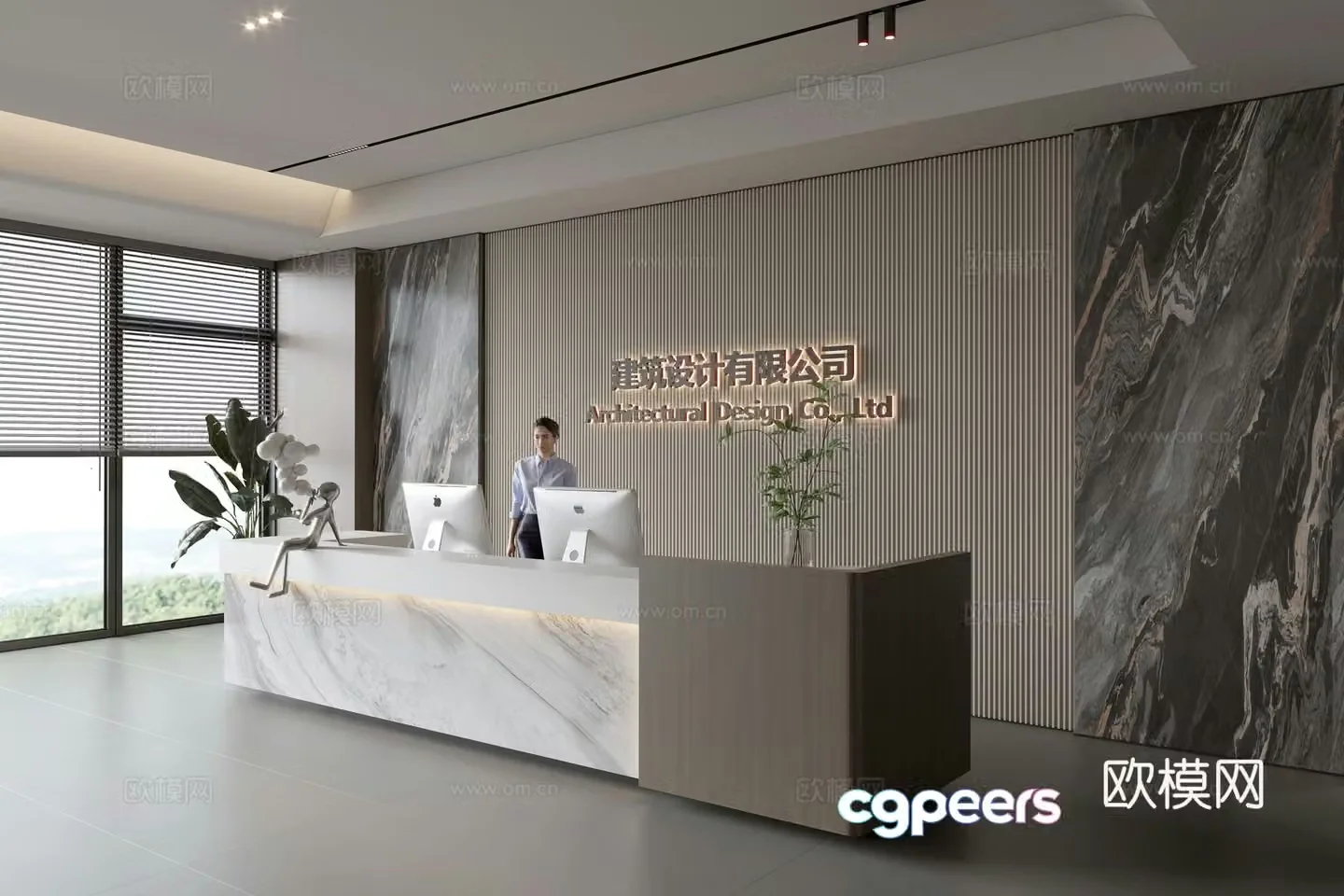 Modern company front desk reception area bar reception desk service desk company front desk background 3D model
