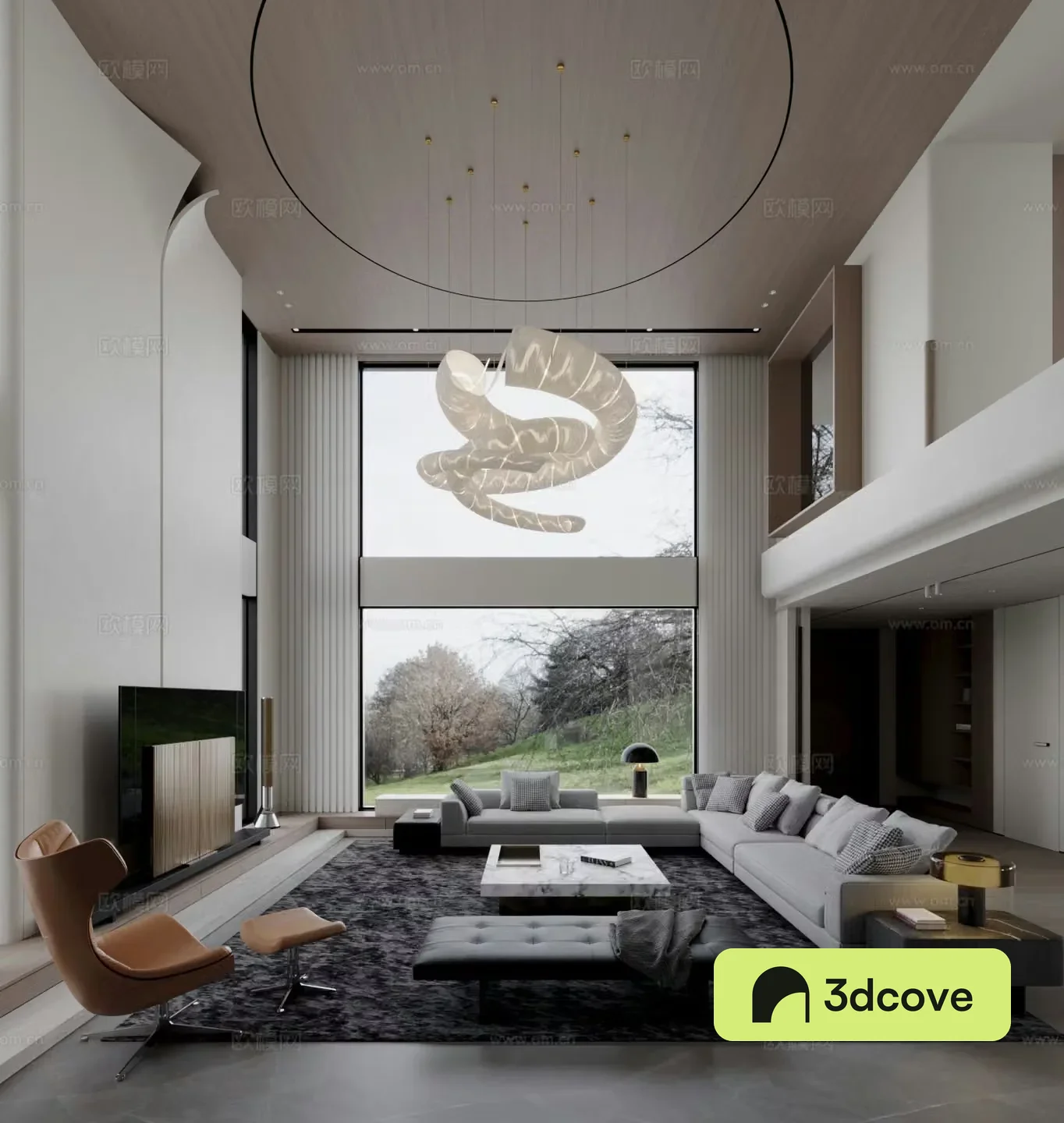 Modern living and dining room empty living room sofa combination coffee table carpet