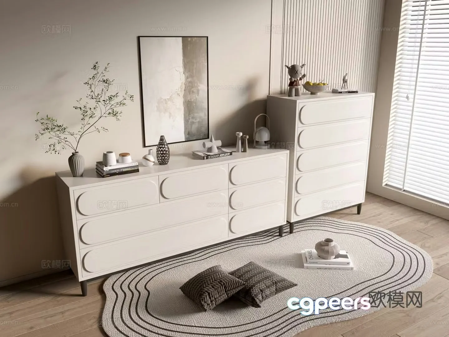 Modern cream style bookcase whole cabinet sideboard balcony cabinet storage cabinet entrance entrance entrance cabinet 3D model
