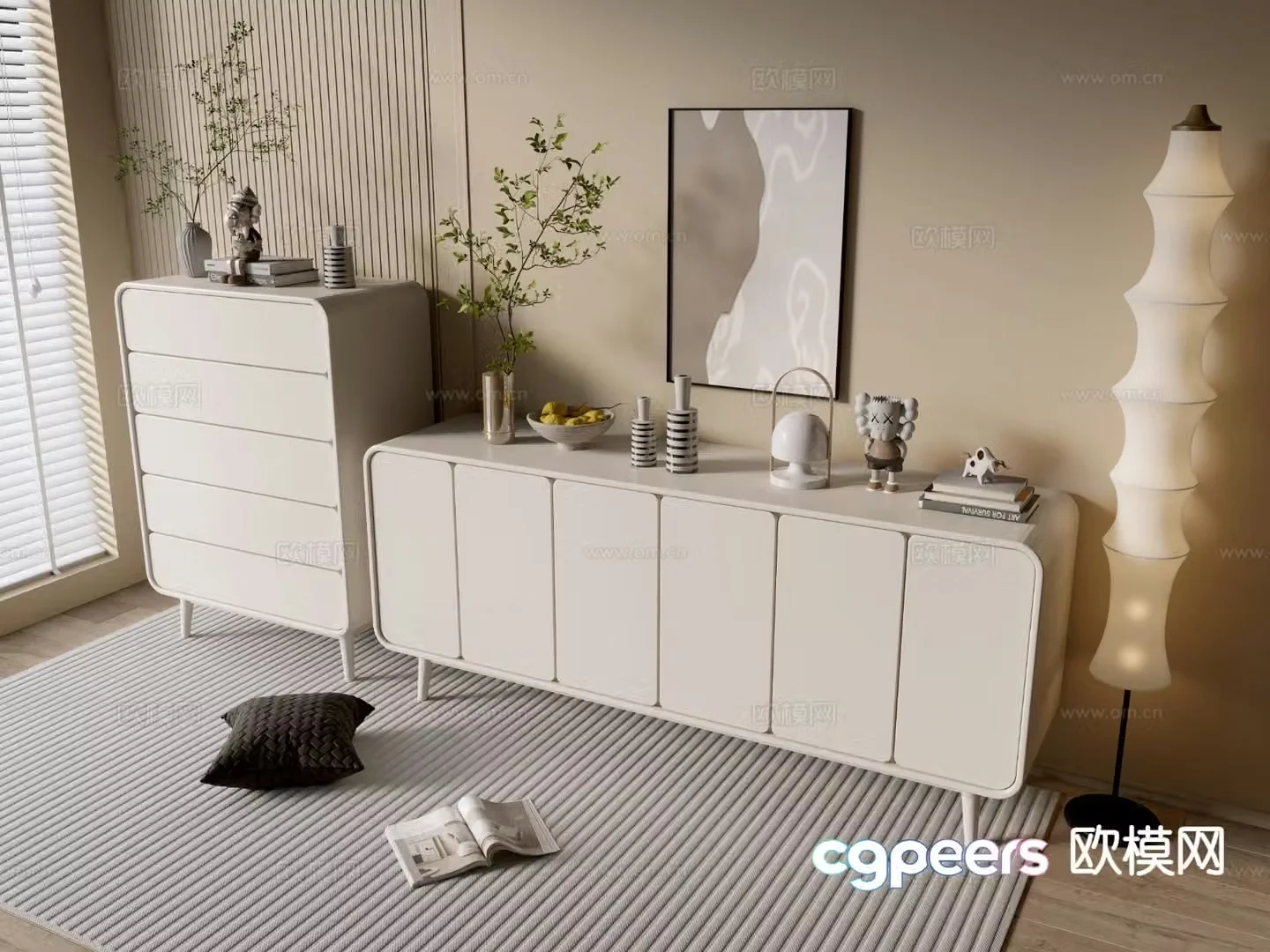 Cream style cabinet drawer cabinet entrance cabinet 3D model