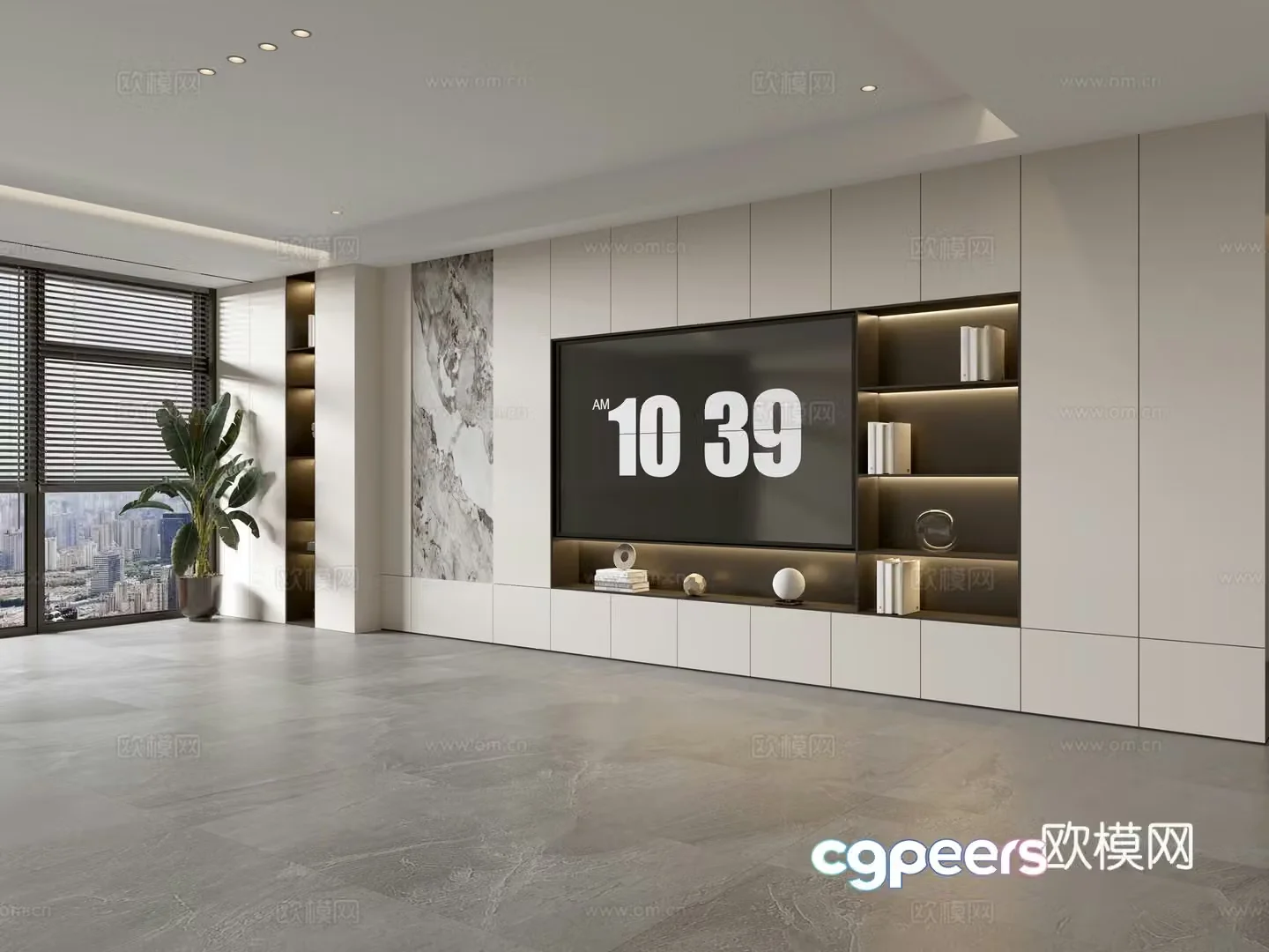Modern creamy living room light luxury TV background wall creamy TV background wall full wall TV cabinet 3D model