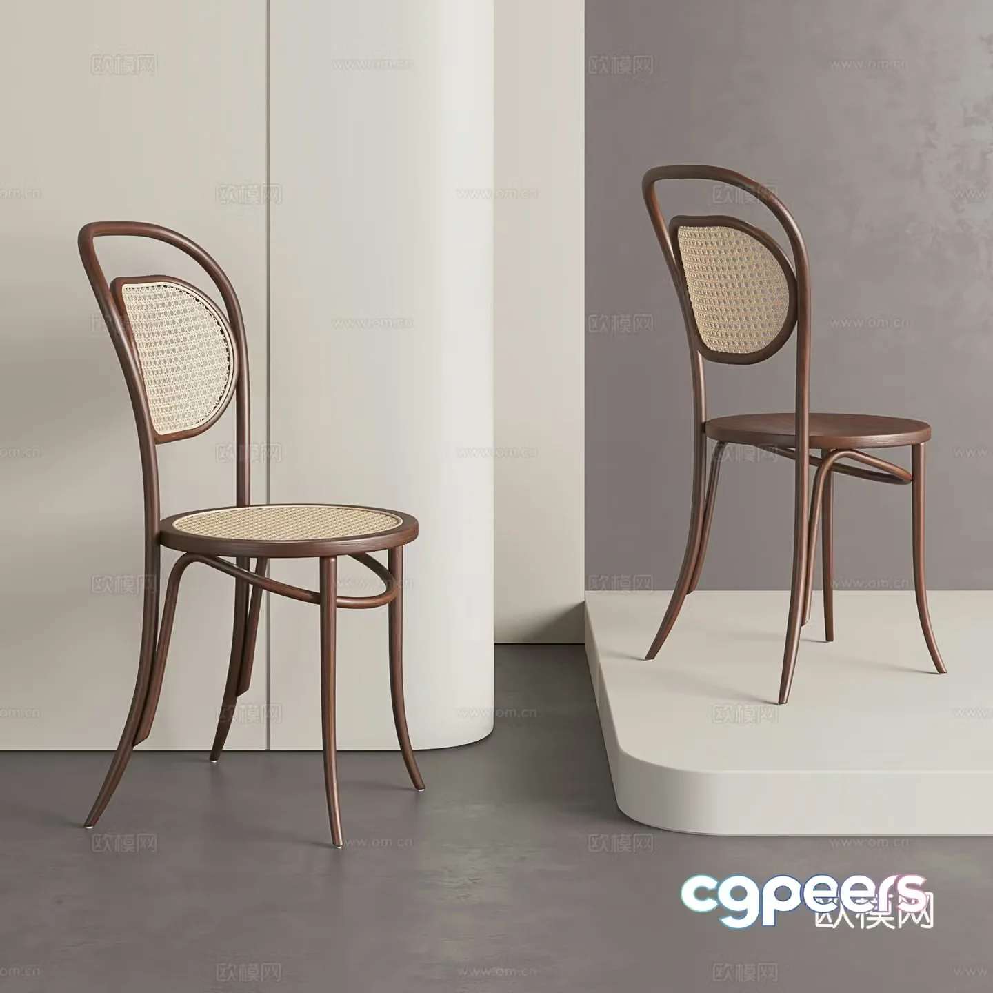 Retro dining chair Solid wood rattan dining chair Wasabi style dressing stool Medium backrest chair Cafe 3D model