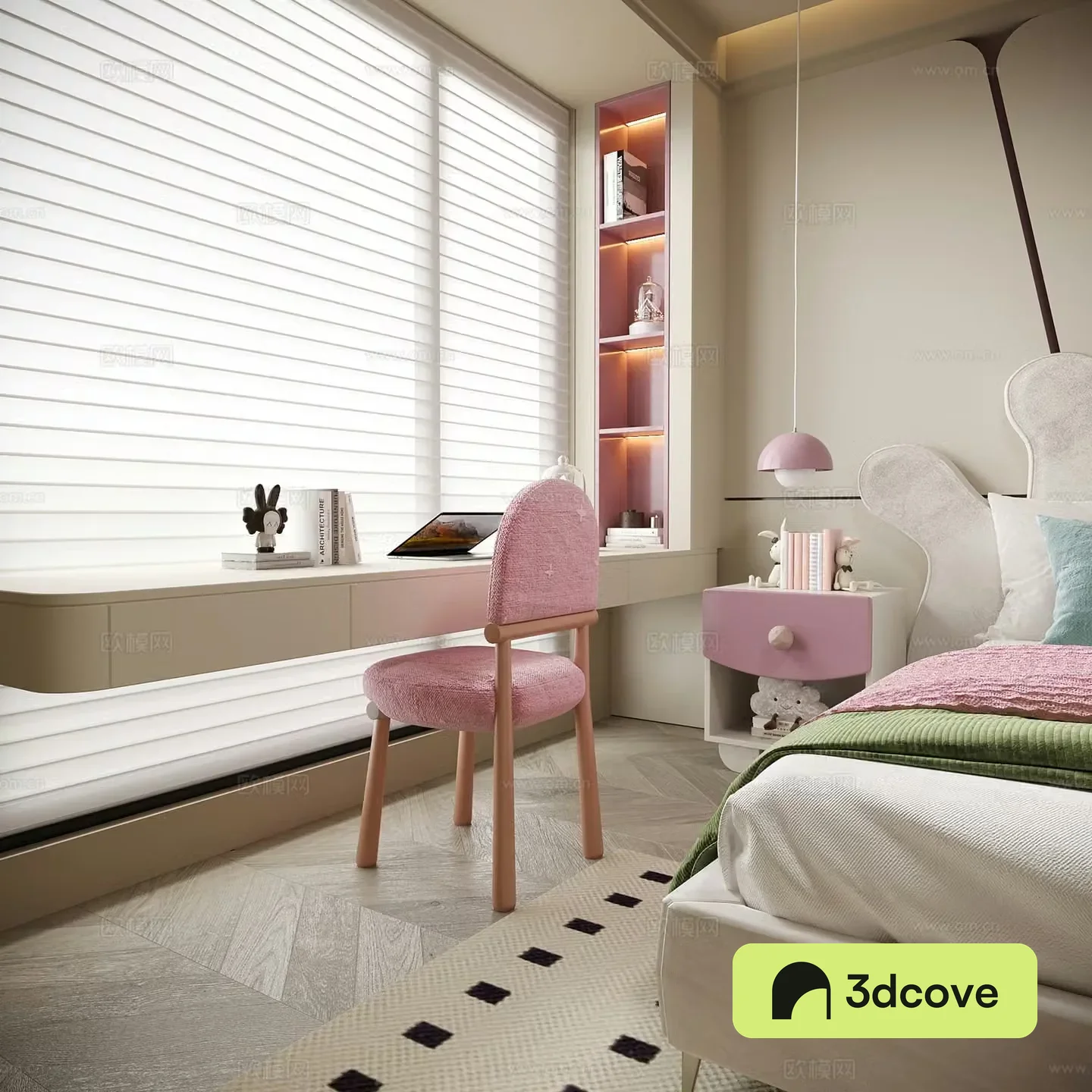 Modern children’s desk and chairs Bedroom desk and chairs Venetian blinds