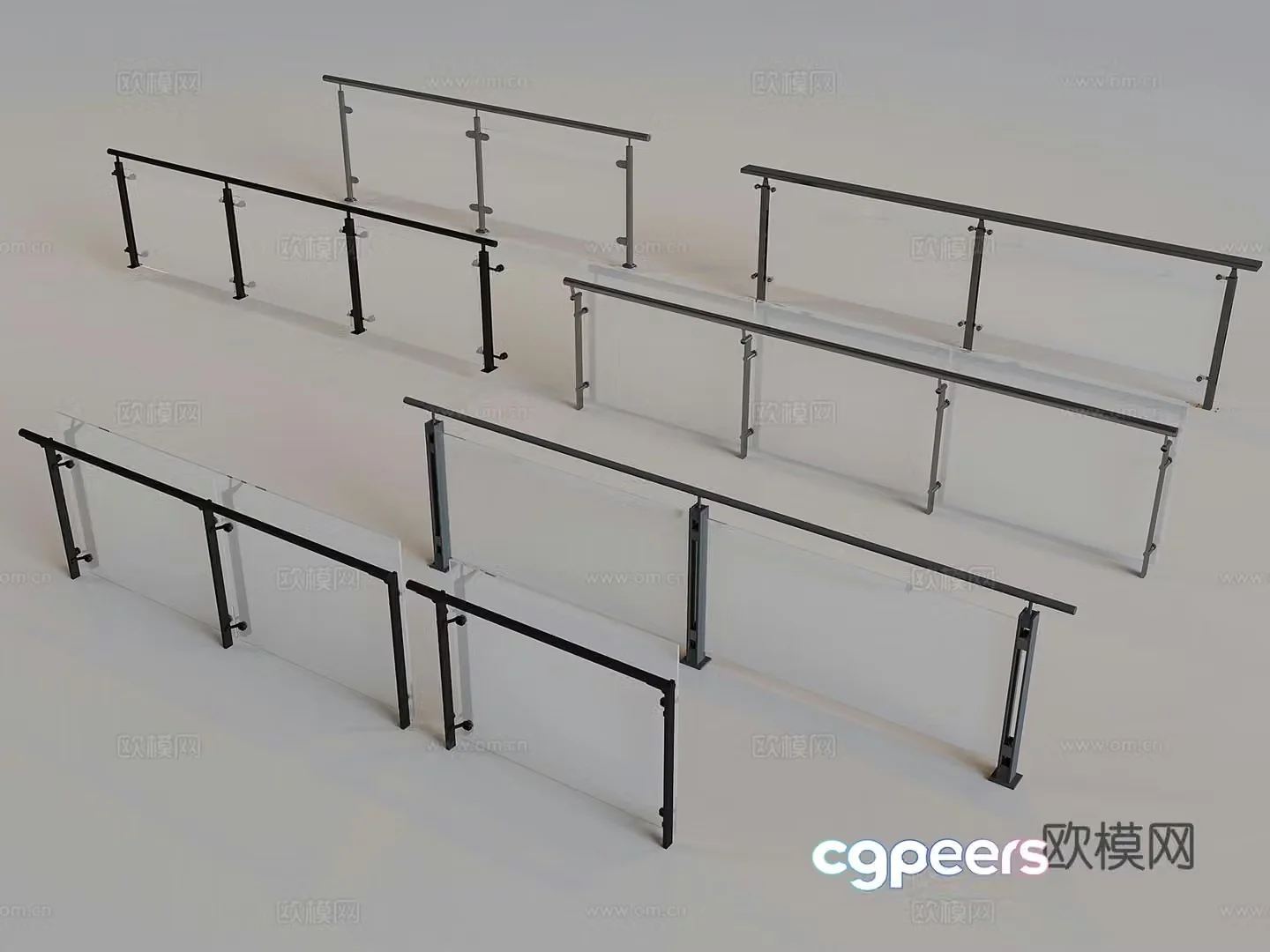 Glass fence guardrail Stairs glass railing guardrail 3d model