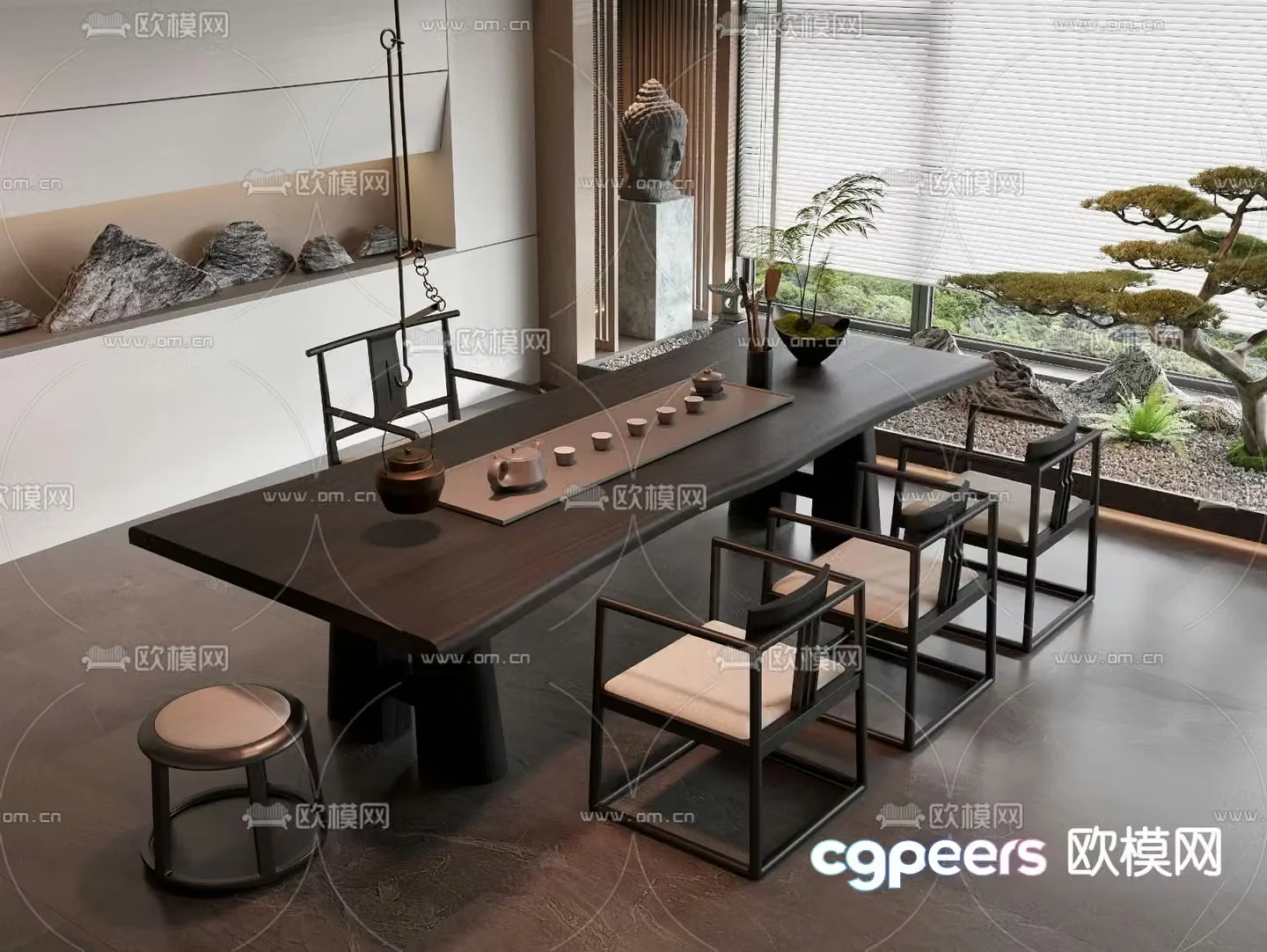New Chinese tea table and chairs 3d model