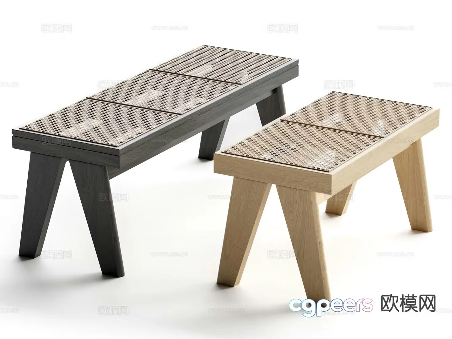 Wabi-sabi bench rattan bench dining side stool bar stool 3D model