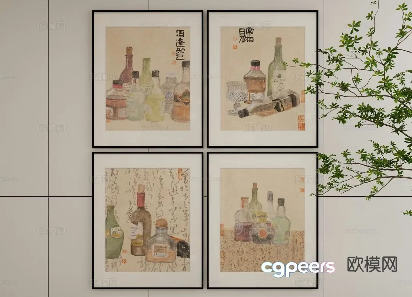 New Chinese style art painting texture painting decorative painting 3D model