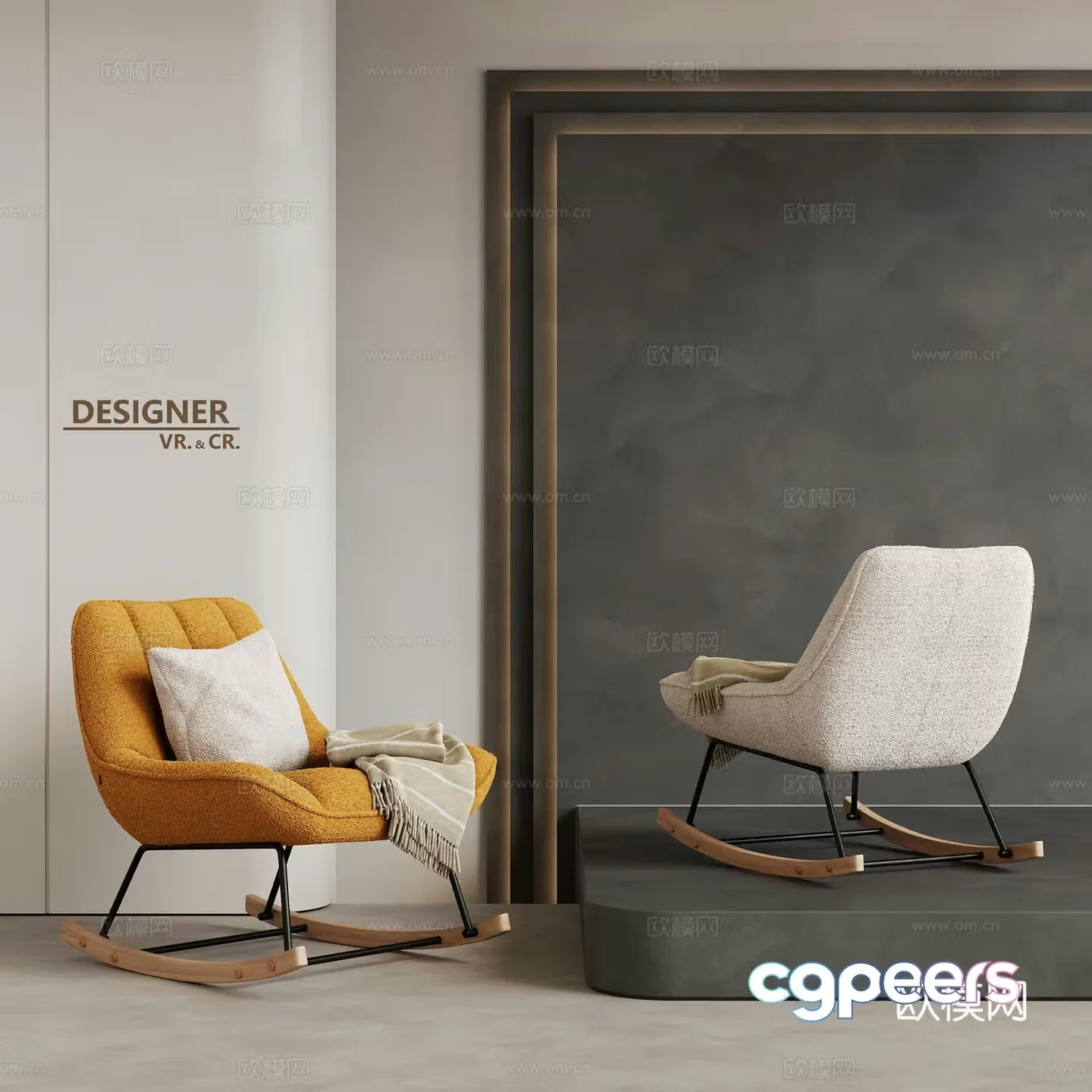 Modern rocking chair leisure chair fabric chair 3d model