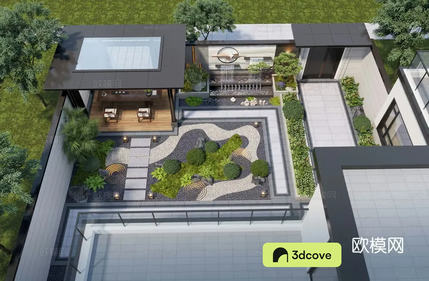 New Chinese style courtyard landscape family courtyard landscape sketch pavilion rockery waterscape landscape wall