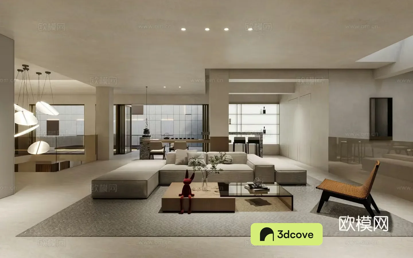 Duplex living and dining room kitchen courtyard