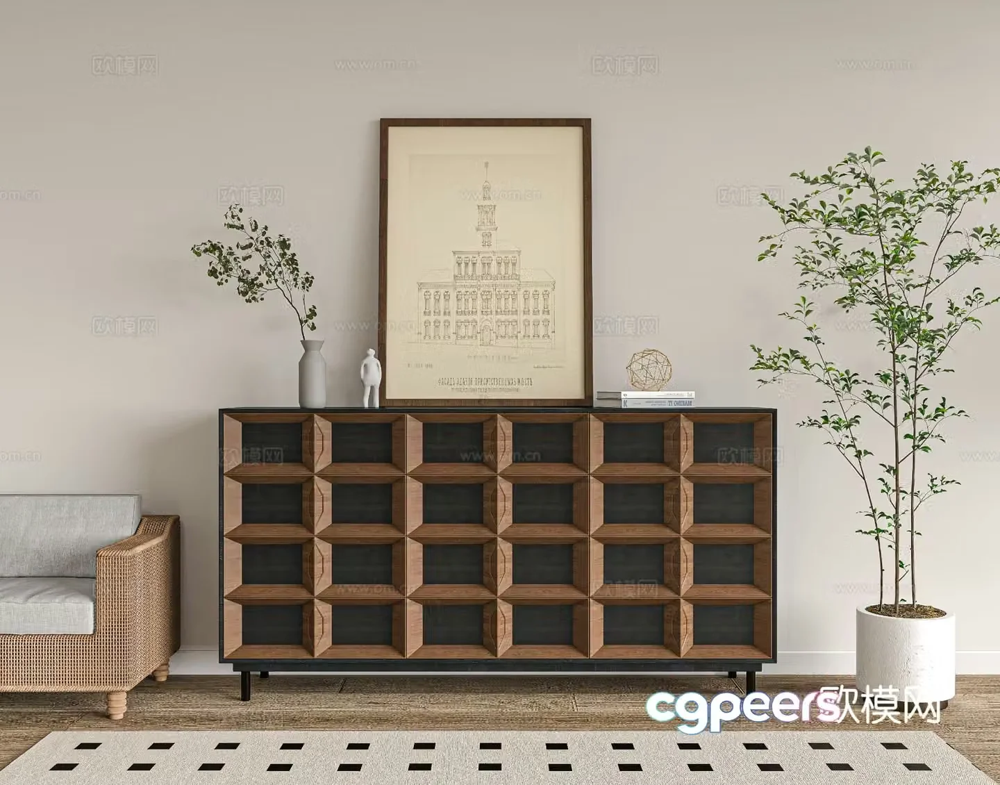Wabi-sabi entrance cabinet 3d model
