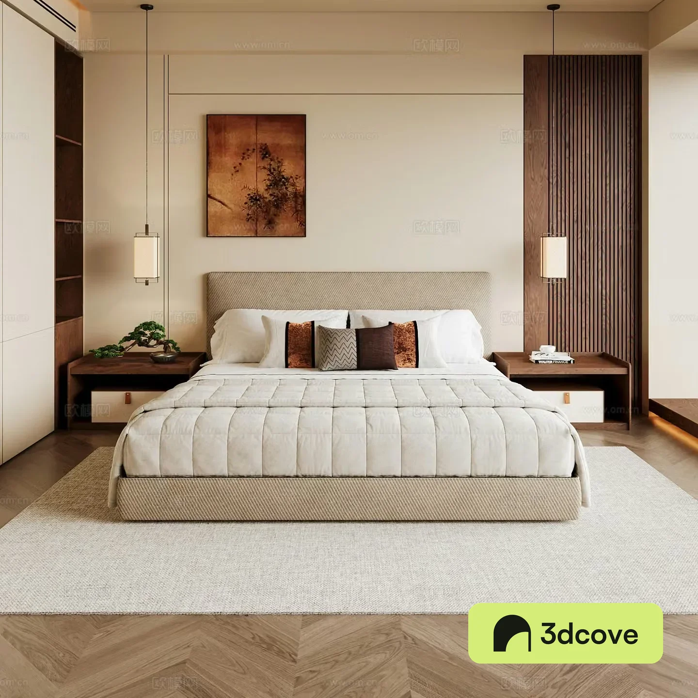New Chinese style home bedroom Song family aesthetic bedroom Song style bedroom New Chinese style double bed New Chinese