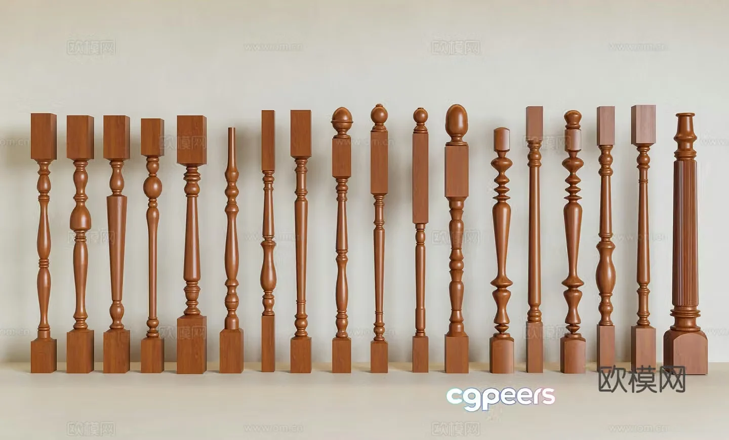 Medium-old railings Wooden railings Stair railings Medium-old wooden railings American wooden railings Columns 3D model