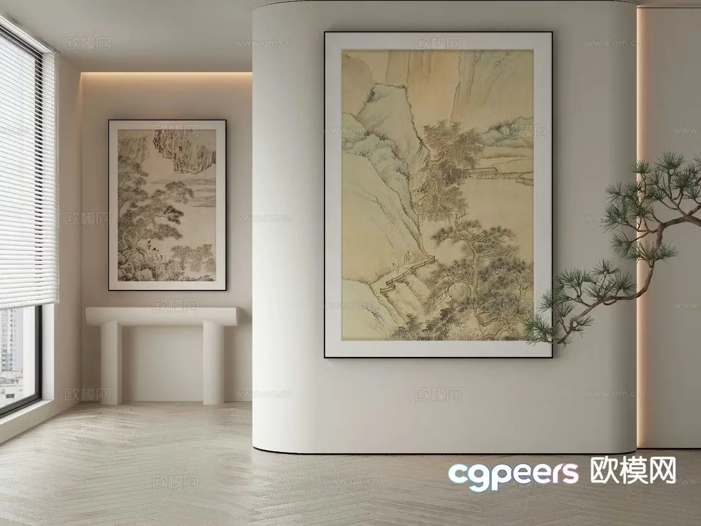 New Chinese style ink painting decorative painting 3D model