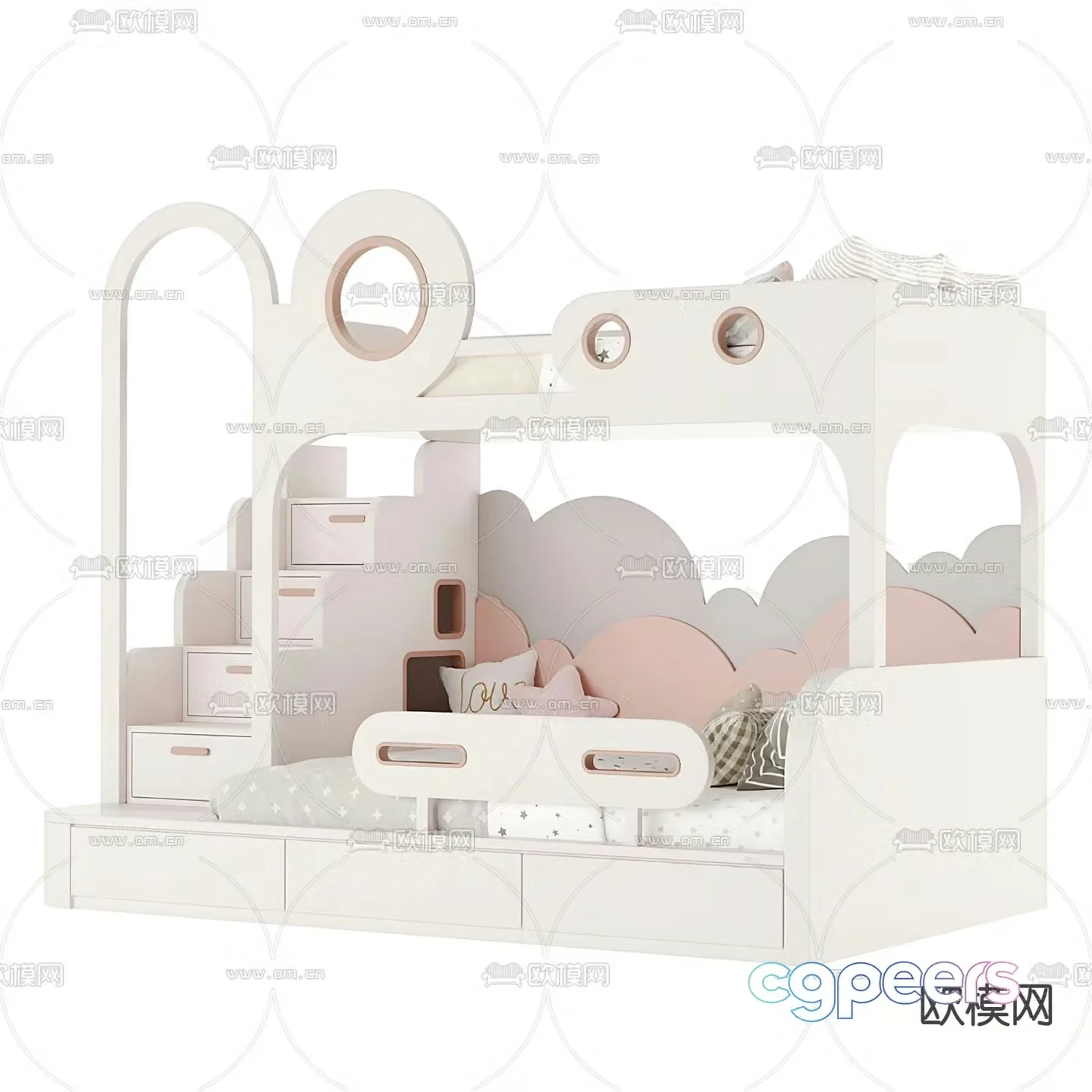bunk bed children’s bed princess bed bunk bed 3d model