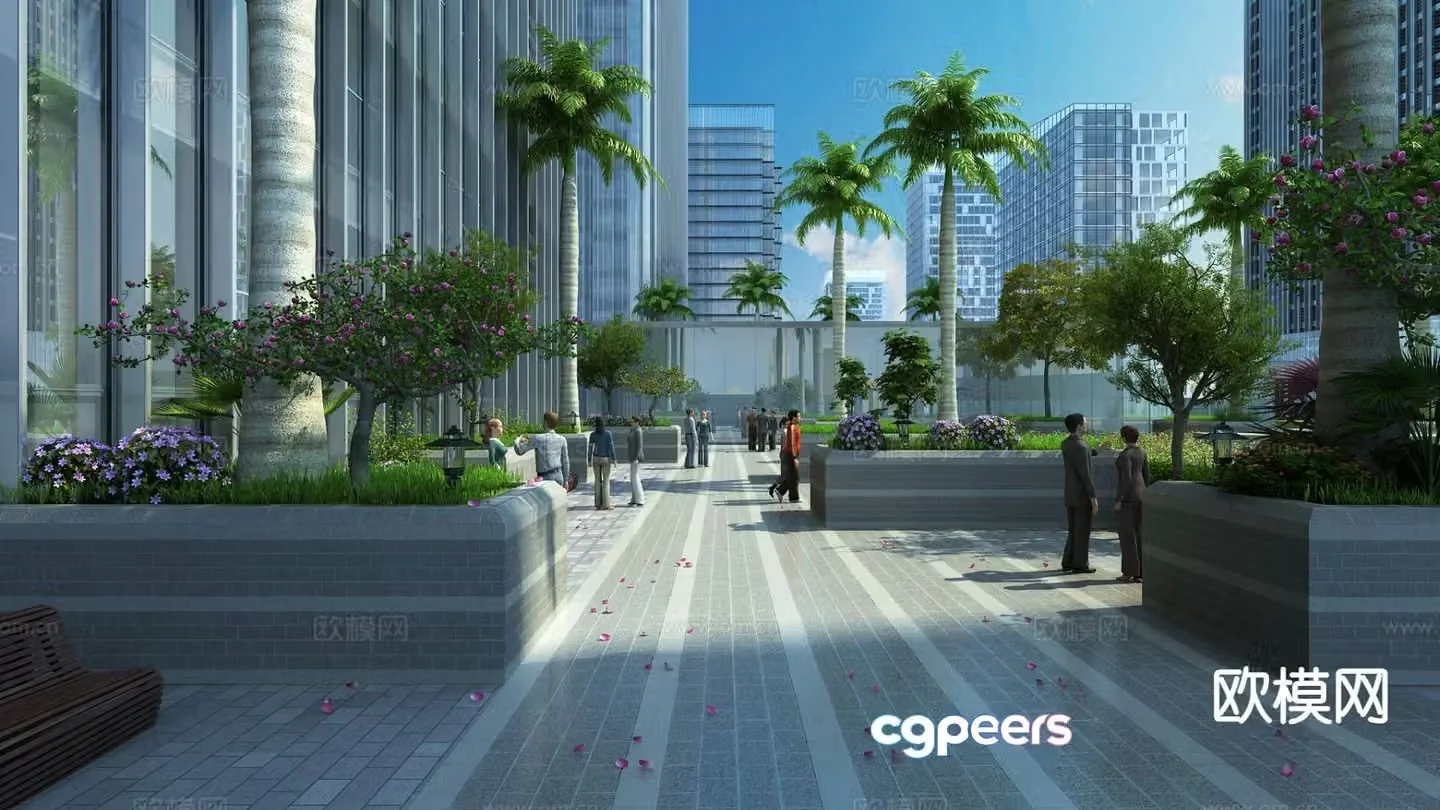 Modern roof garden landscape 3d model