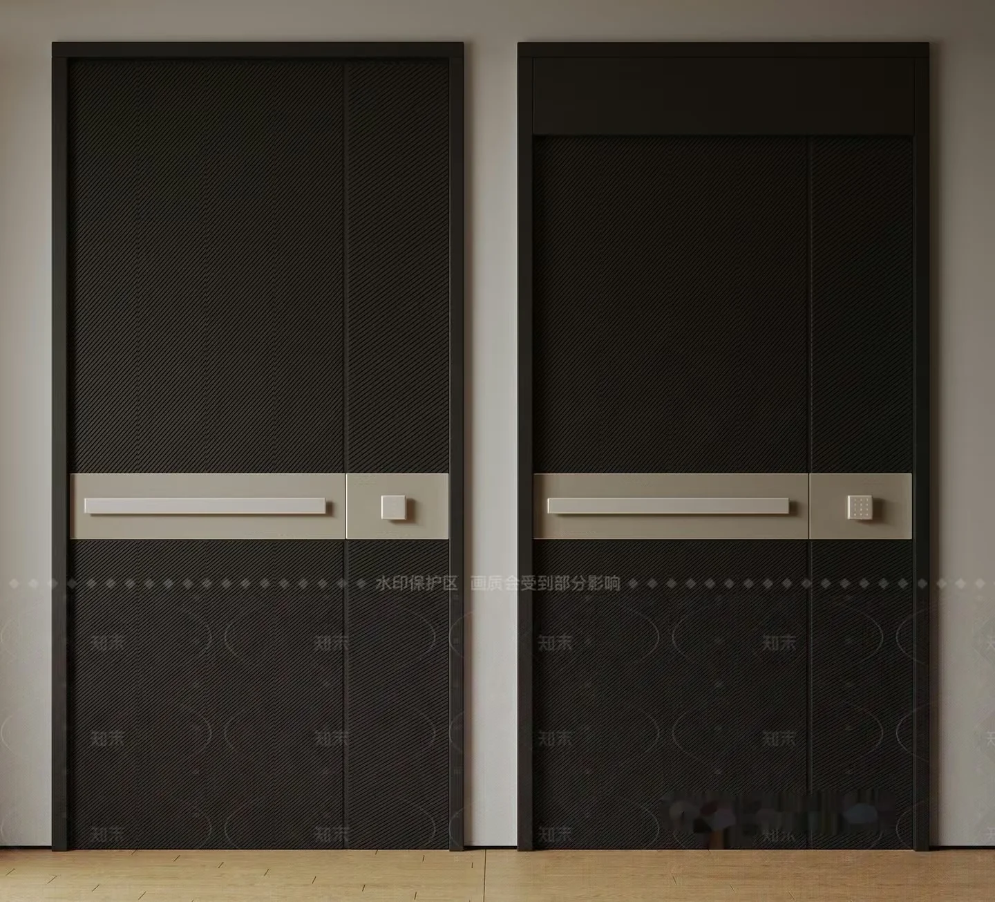 Two Black Doors With White Handles 3D Model – 17510 – CORONA Render