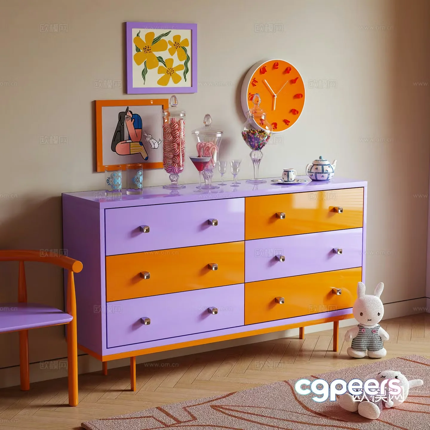 Modern porch cabinet side cabinet dopamine 3D model