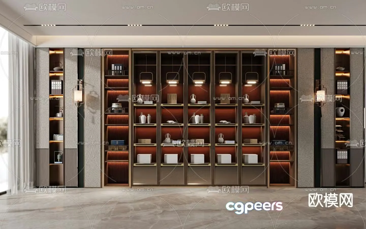 New Chinese style decorative cabinet tea cabinet 3d model