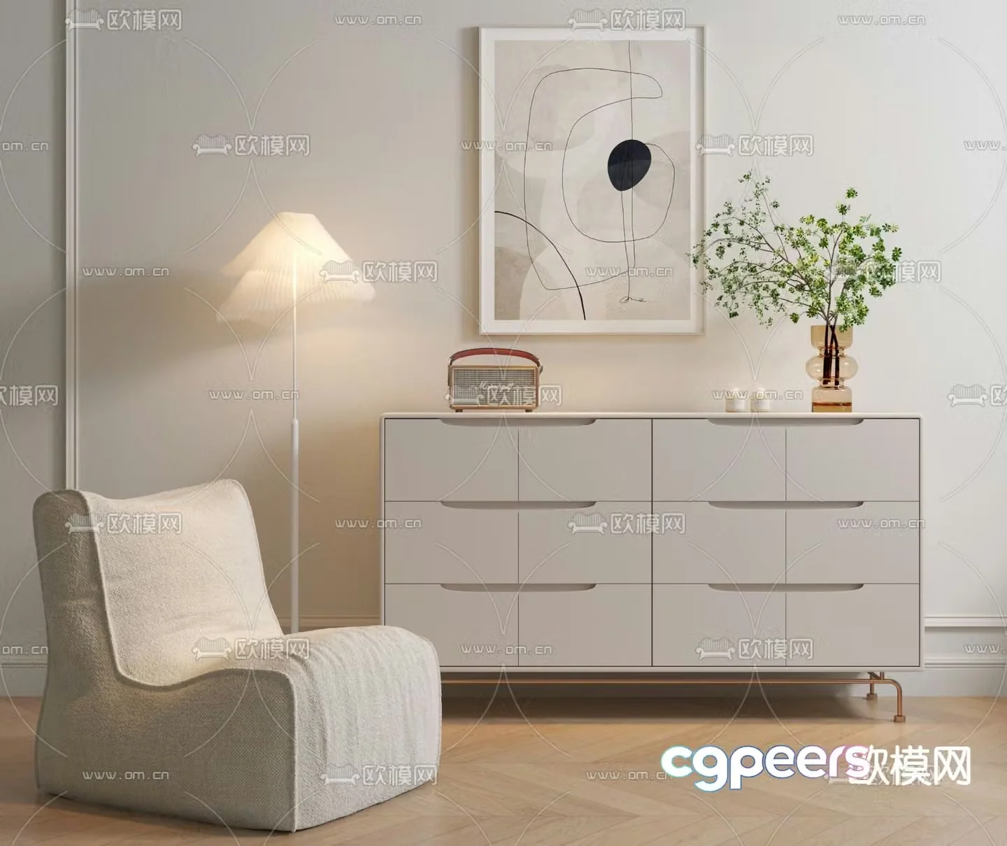Creamy wind chest cabinet side cabinet 3d model