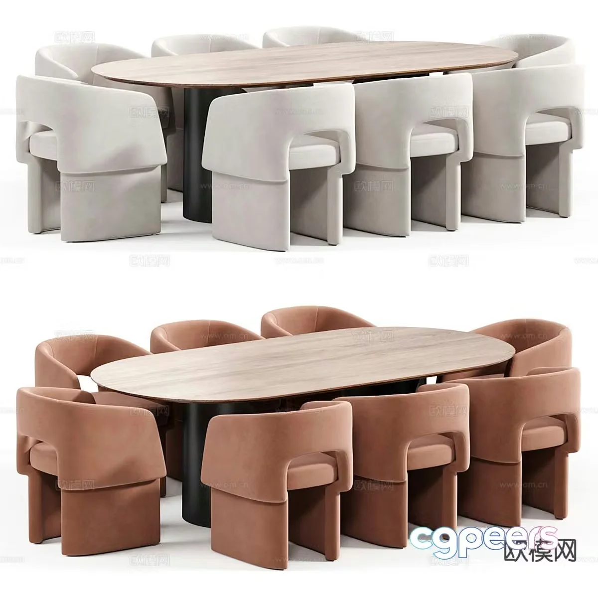 Cream style dining table and chairs 3d model