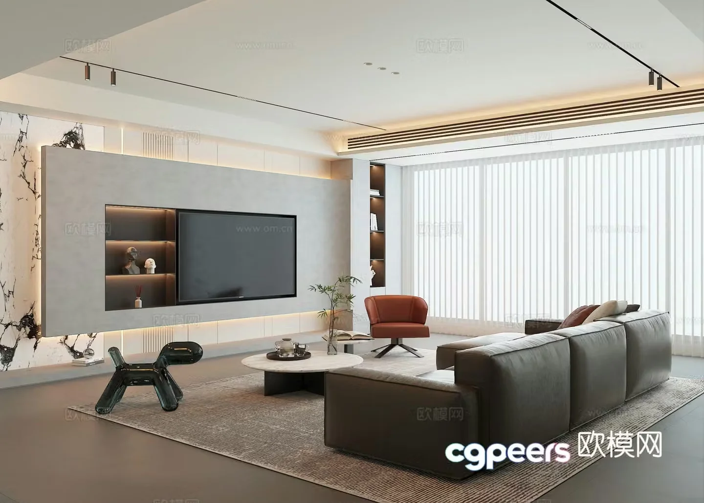 Modern living room leather sofa living room without owner light 3d model