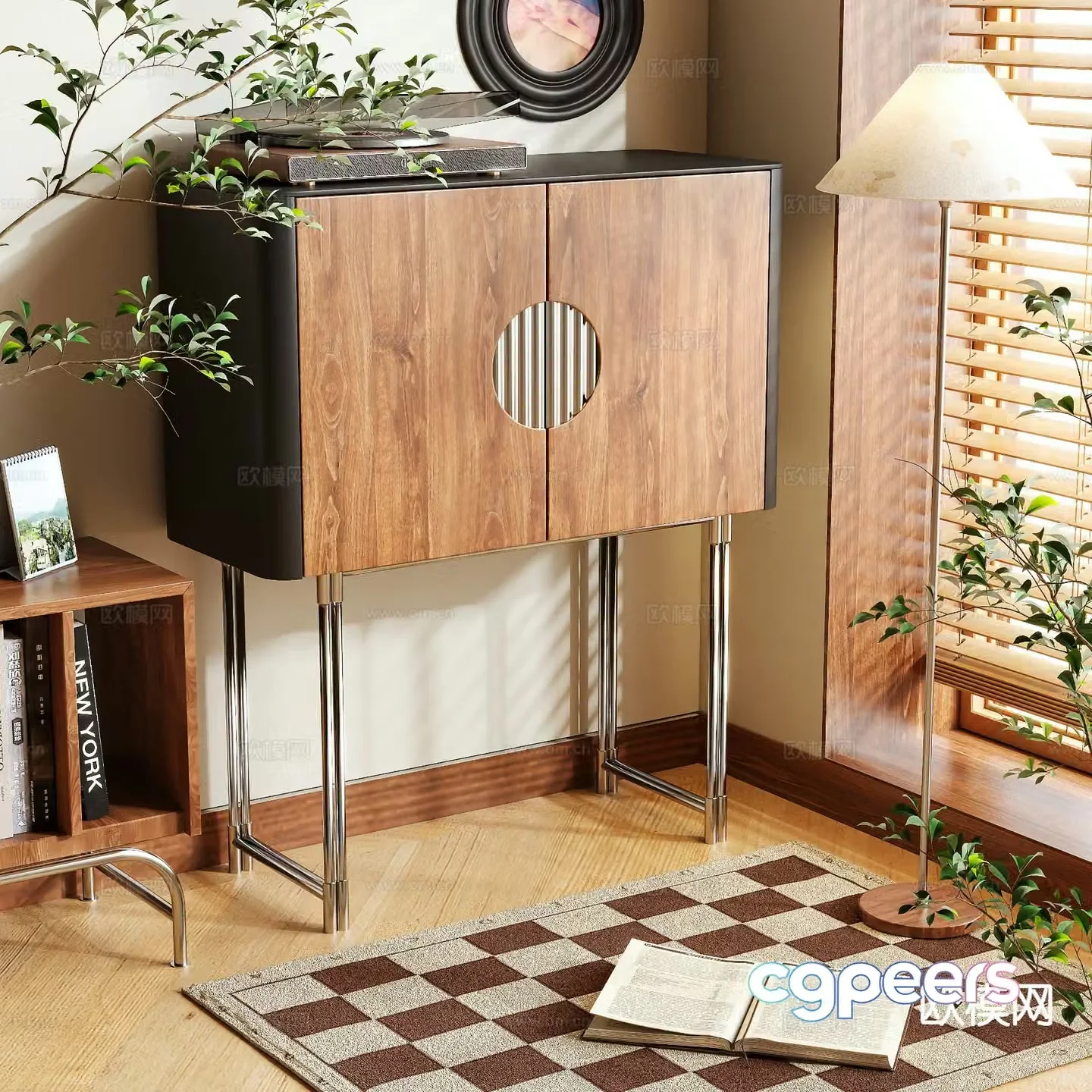 New Chinese style entrance cabinet tall cabinet 3D model