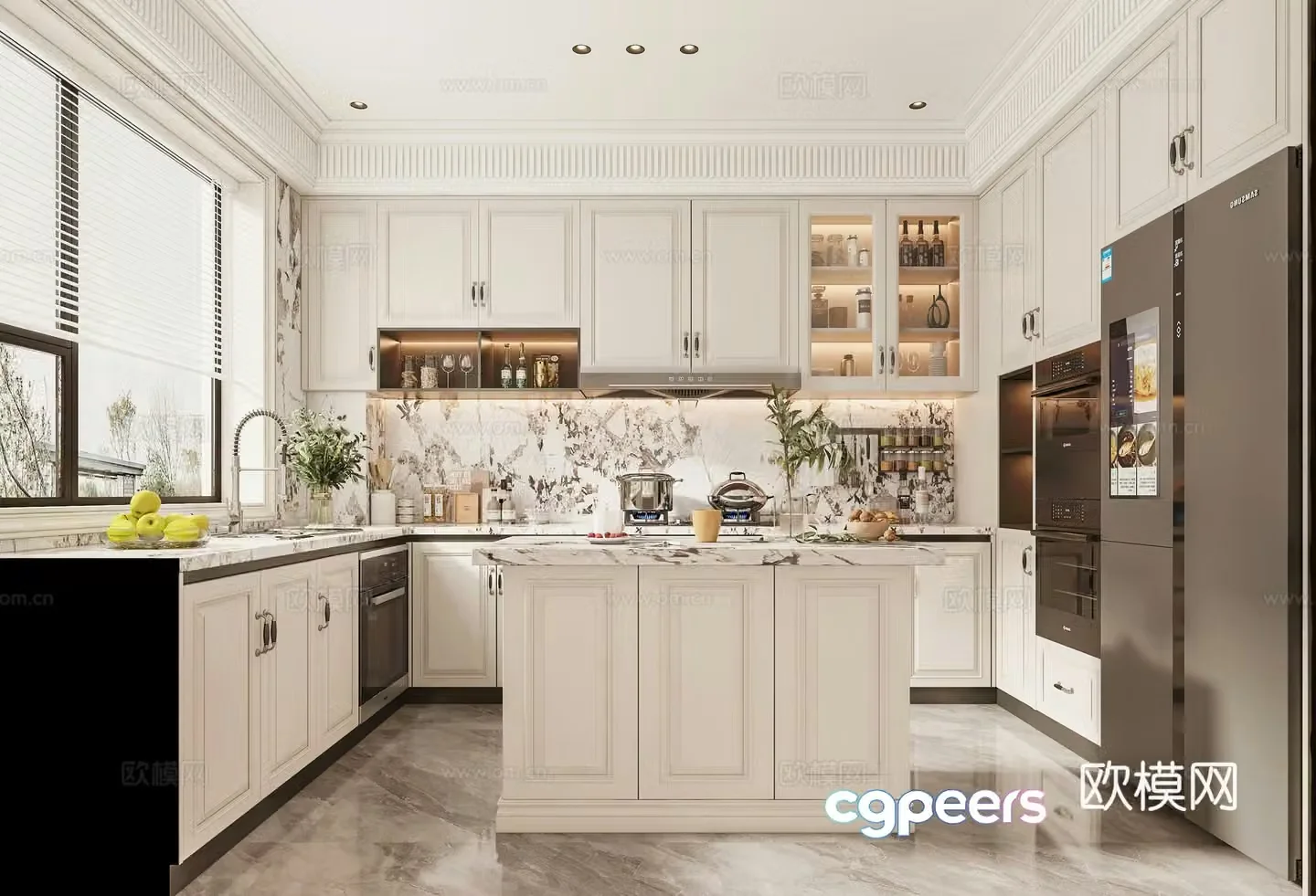 French simple European light luxury home kitchen 3D model