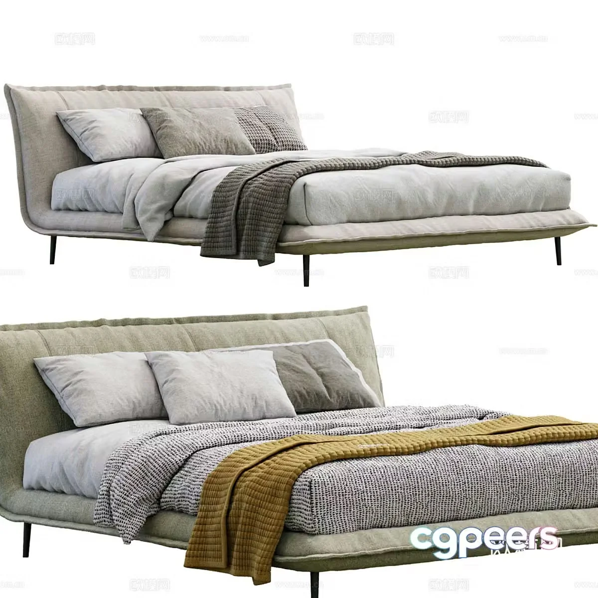 Modern art minimalist fabric double bed 3d model