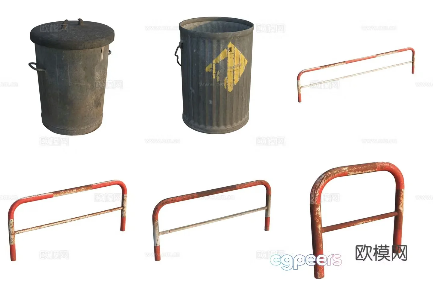 Road facility trash can guardrail 3D model