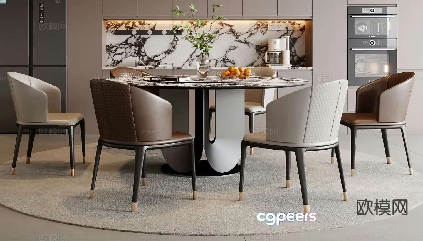Italian dining table and chairs round dining table 3d model