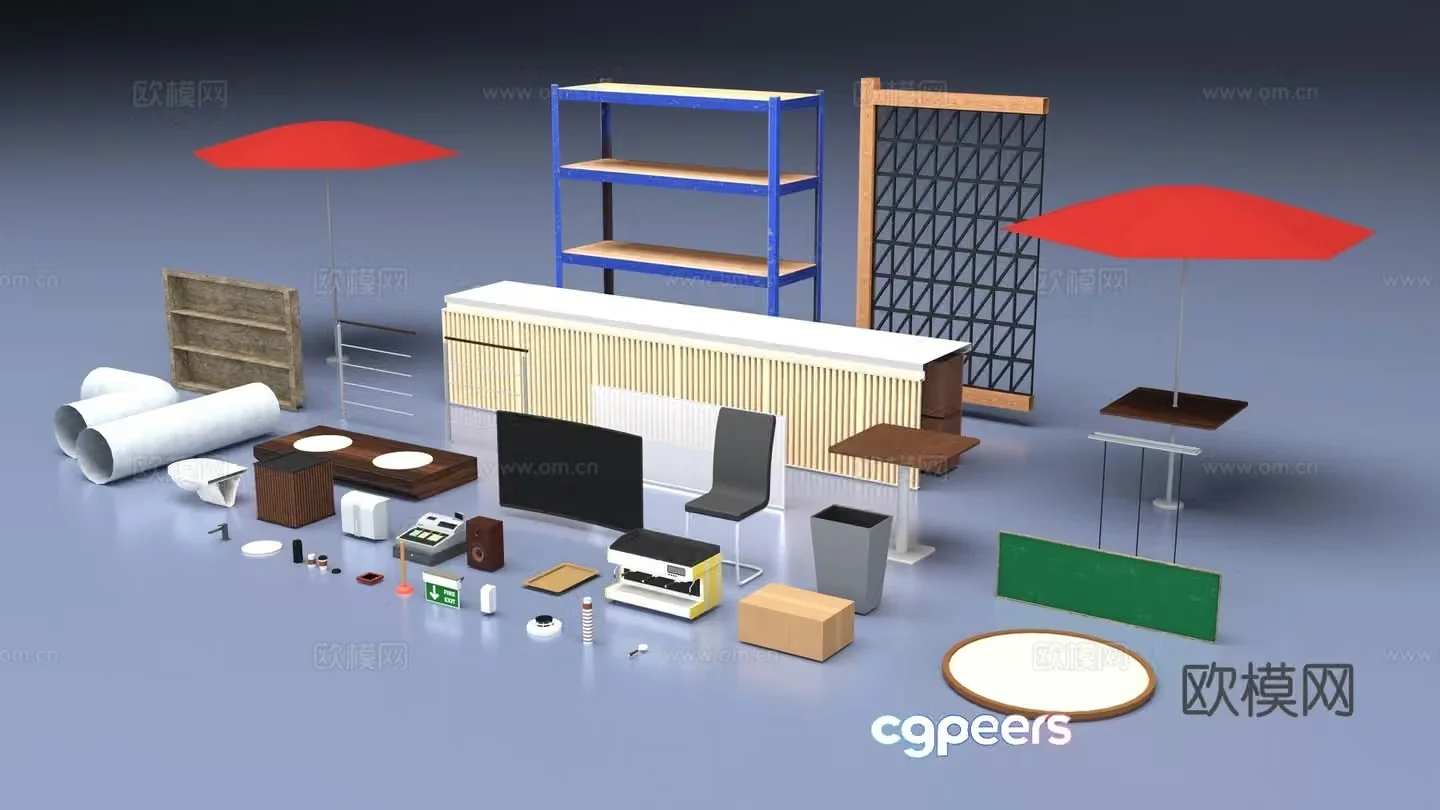 Cafe furniture items 3d model