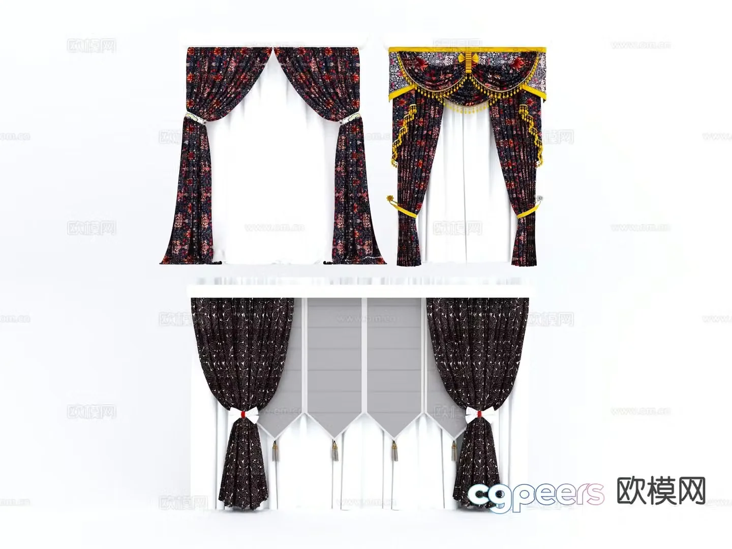 modern curtains window screens hotel curtains 3d model