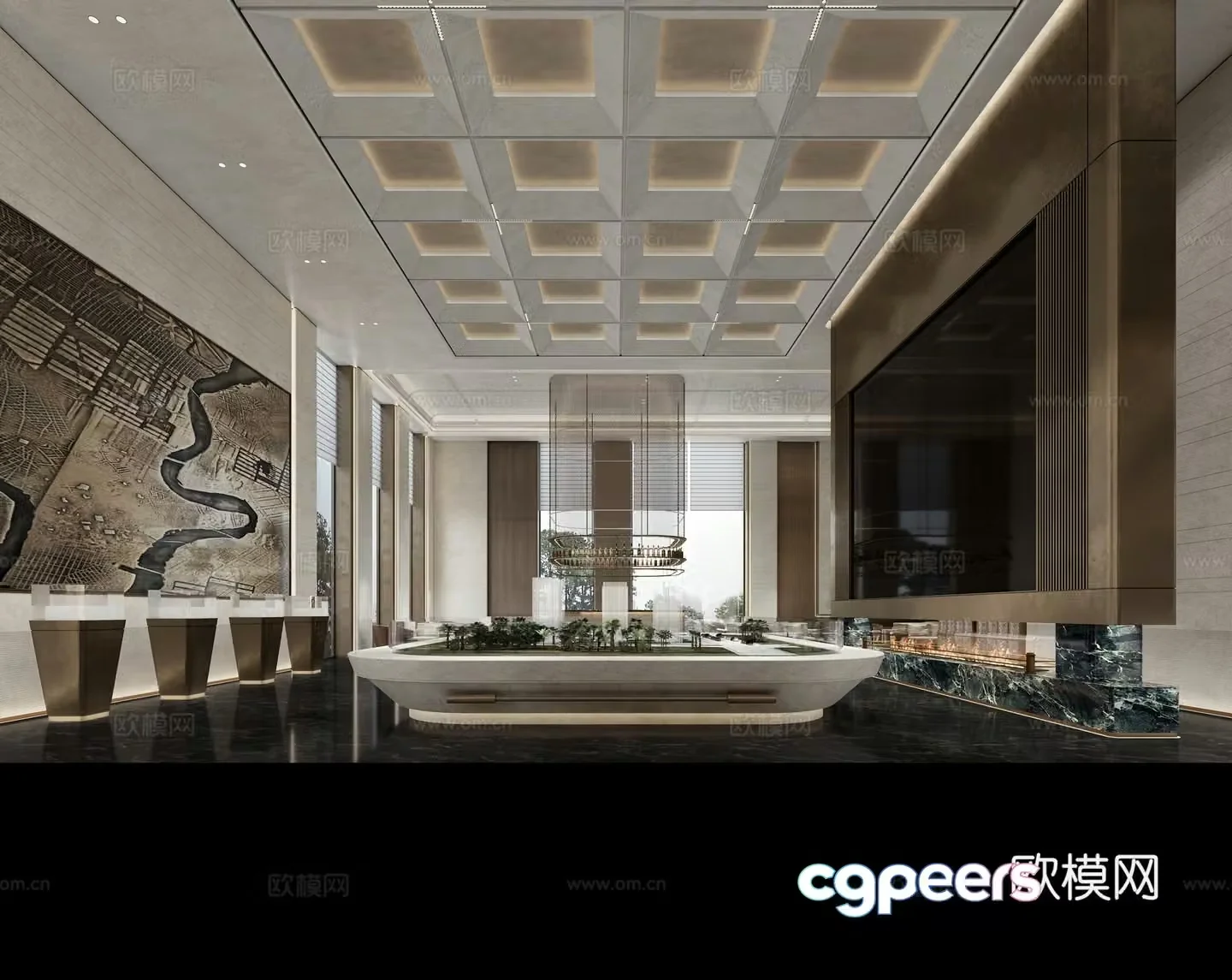 3D model of modern sales office sand panel