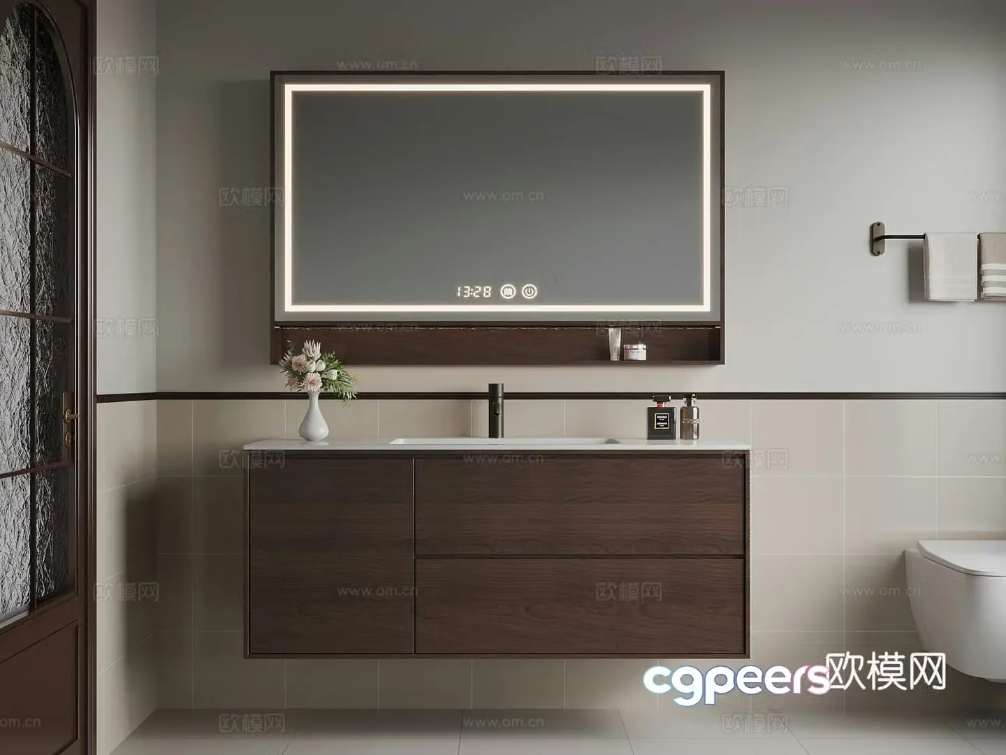 Middle-aged bathroom cabinet toilet 3d model