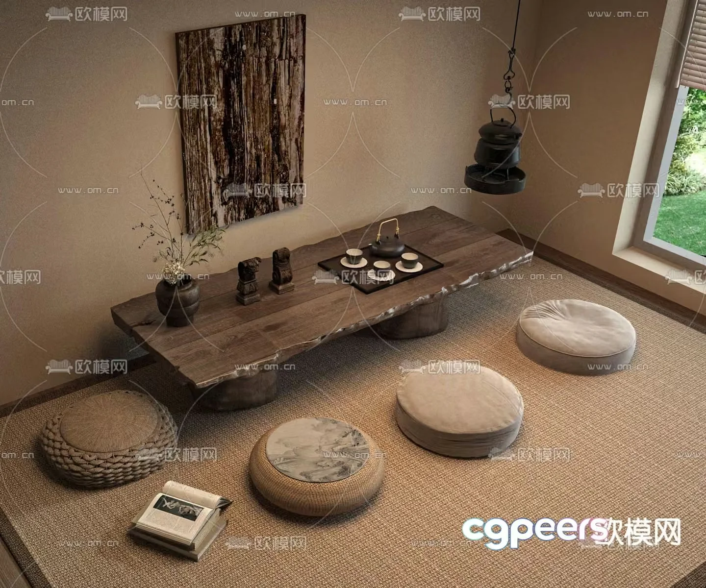 New Chinese style tea table tatami tea table 3d model