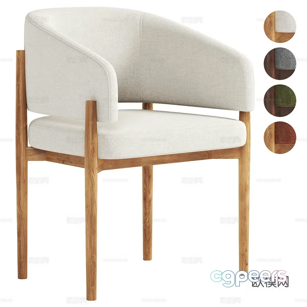 Fabric dining chair milky white dining chair medieval dining chair fabric single chair fabric book chair fabric casual 3D model