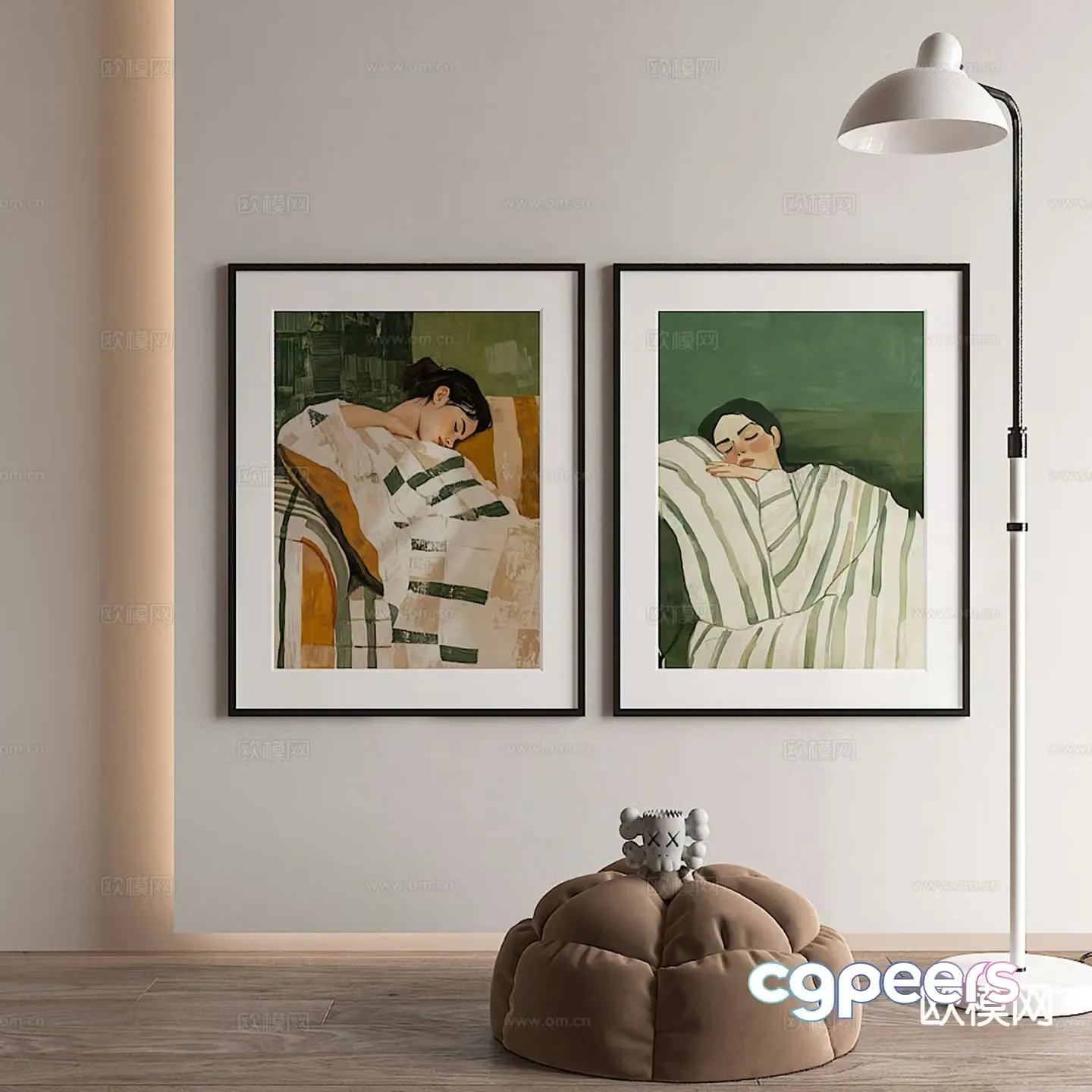Nordic figure painting decorative painting 3d model