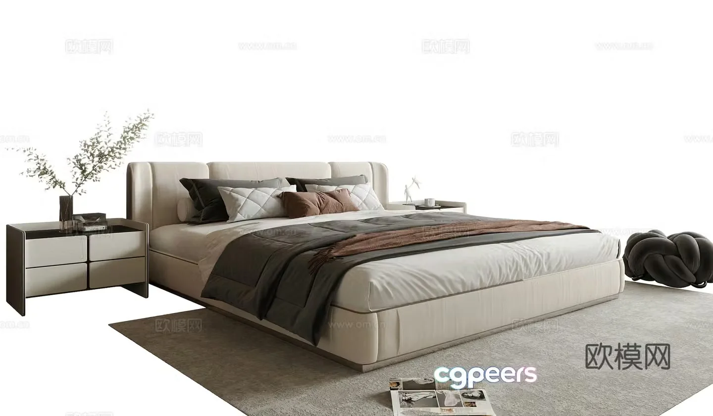Modern double bed nightstand 3d model