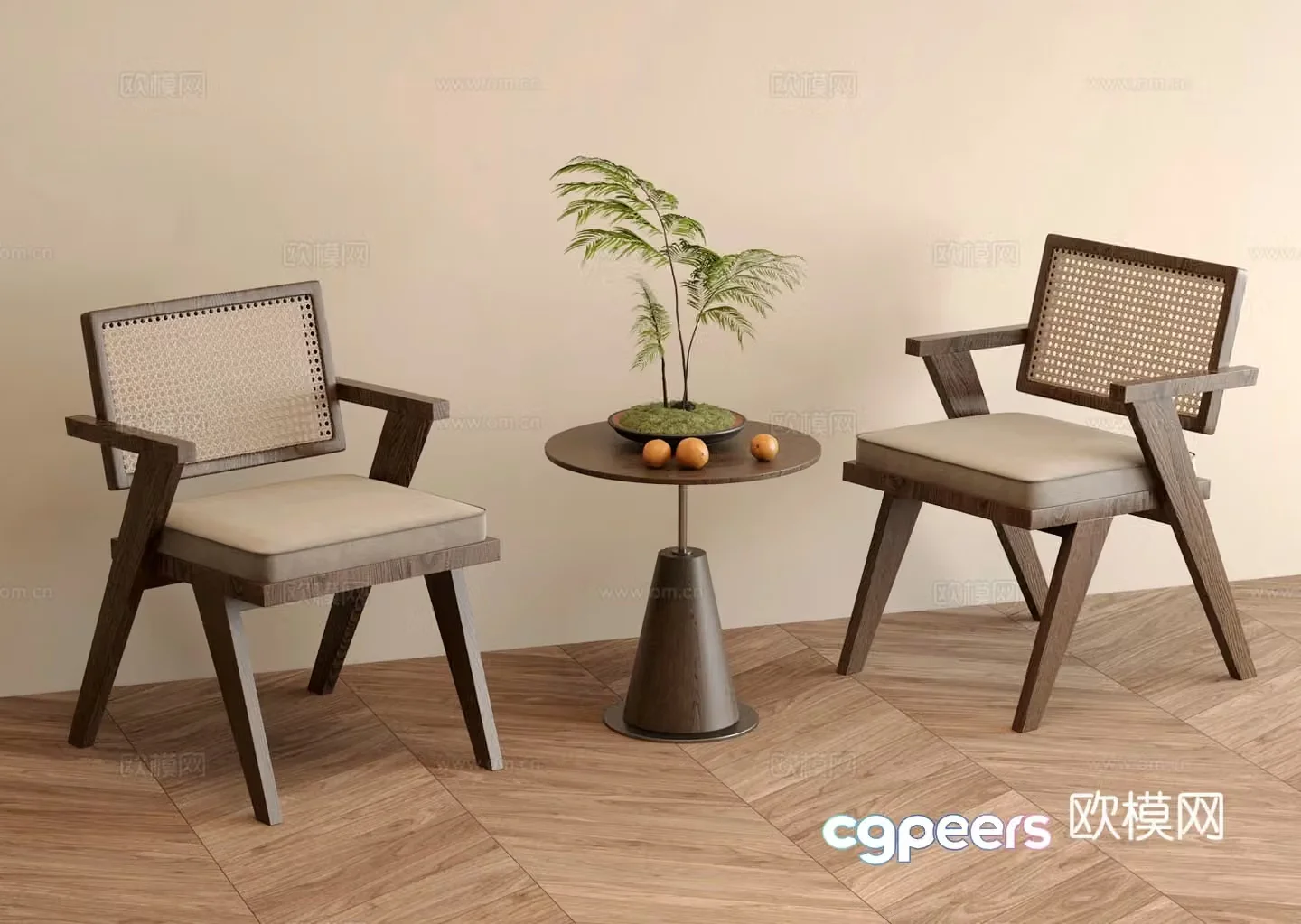 Wabi-sabi medieval leisure chair side table 3D model