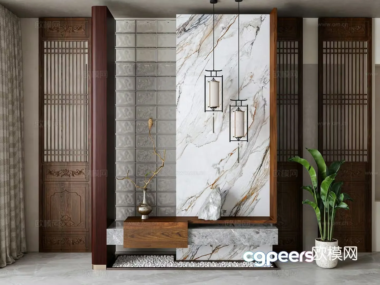 New Chinese style entrance partition 3D model