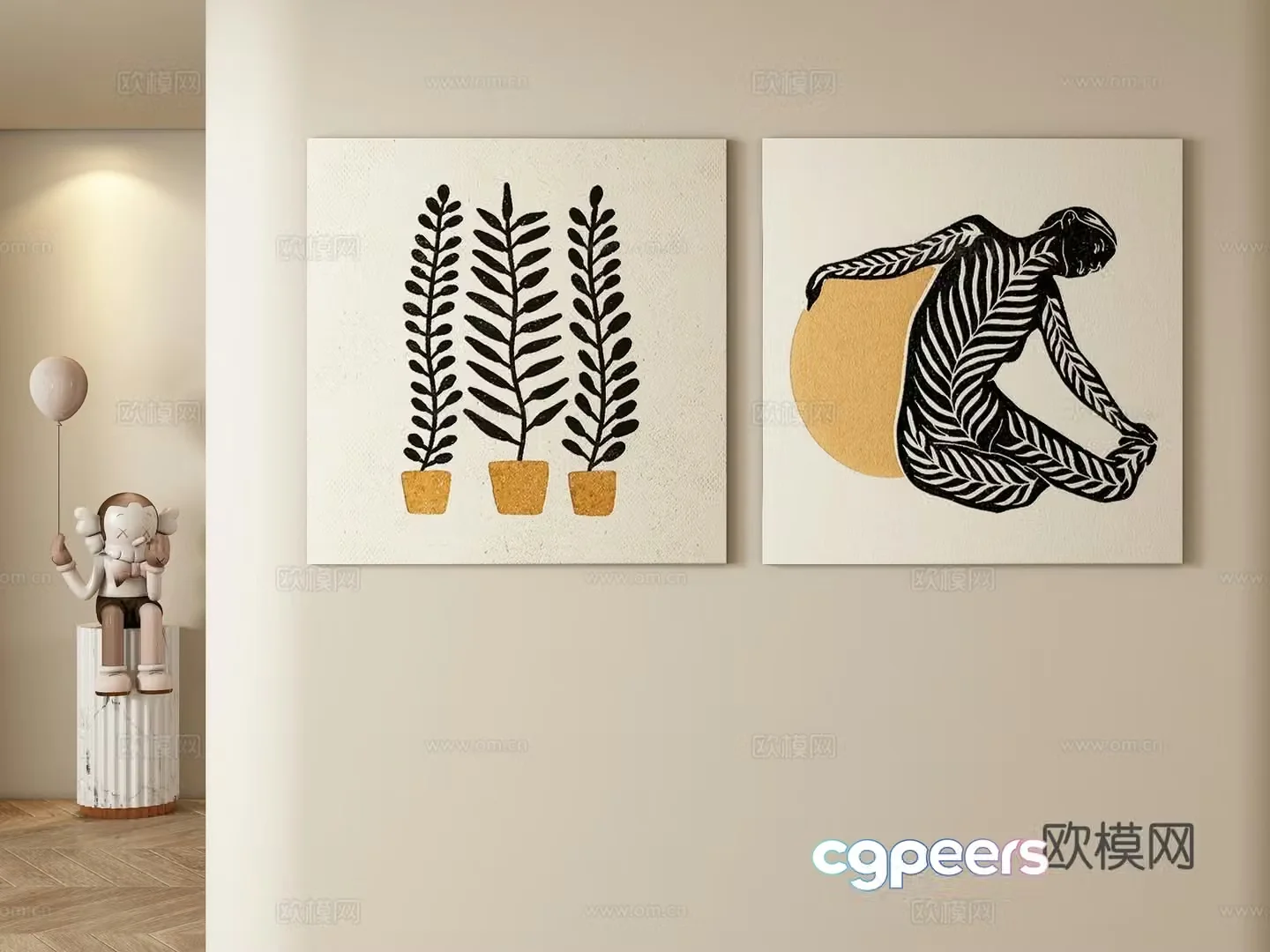 Modern cream style decorative painting hanging painting 3d model