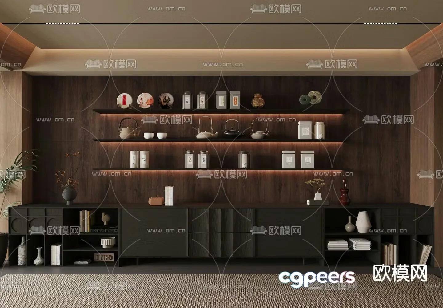 New Chinese tea cabinet tea set 3D model
