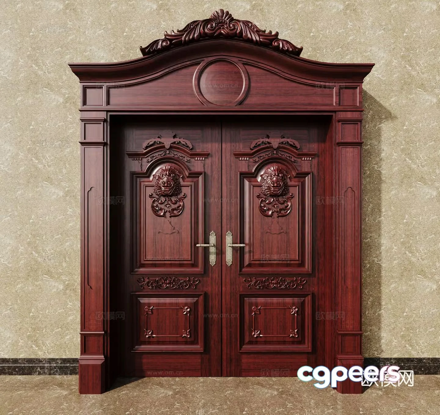European style double-open door carved entrance door garden door lintel 3D model