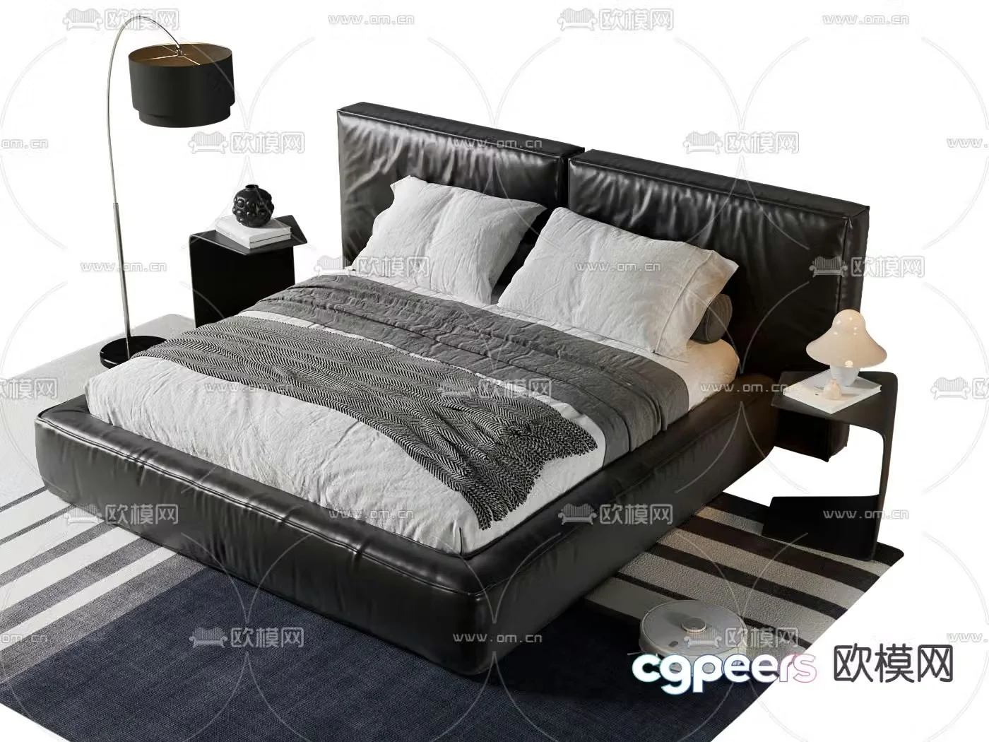 Leather double bed 3d model