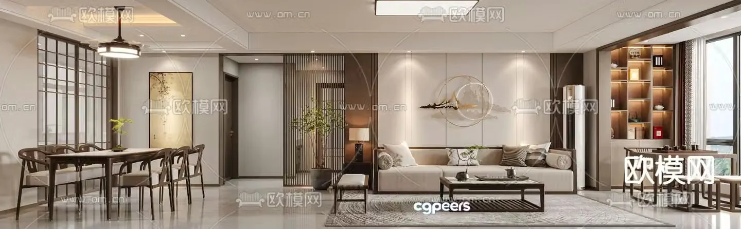 New Chinese style living and dining room 3D model